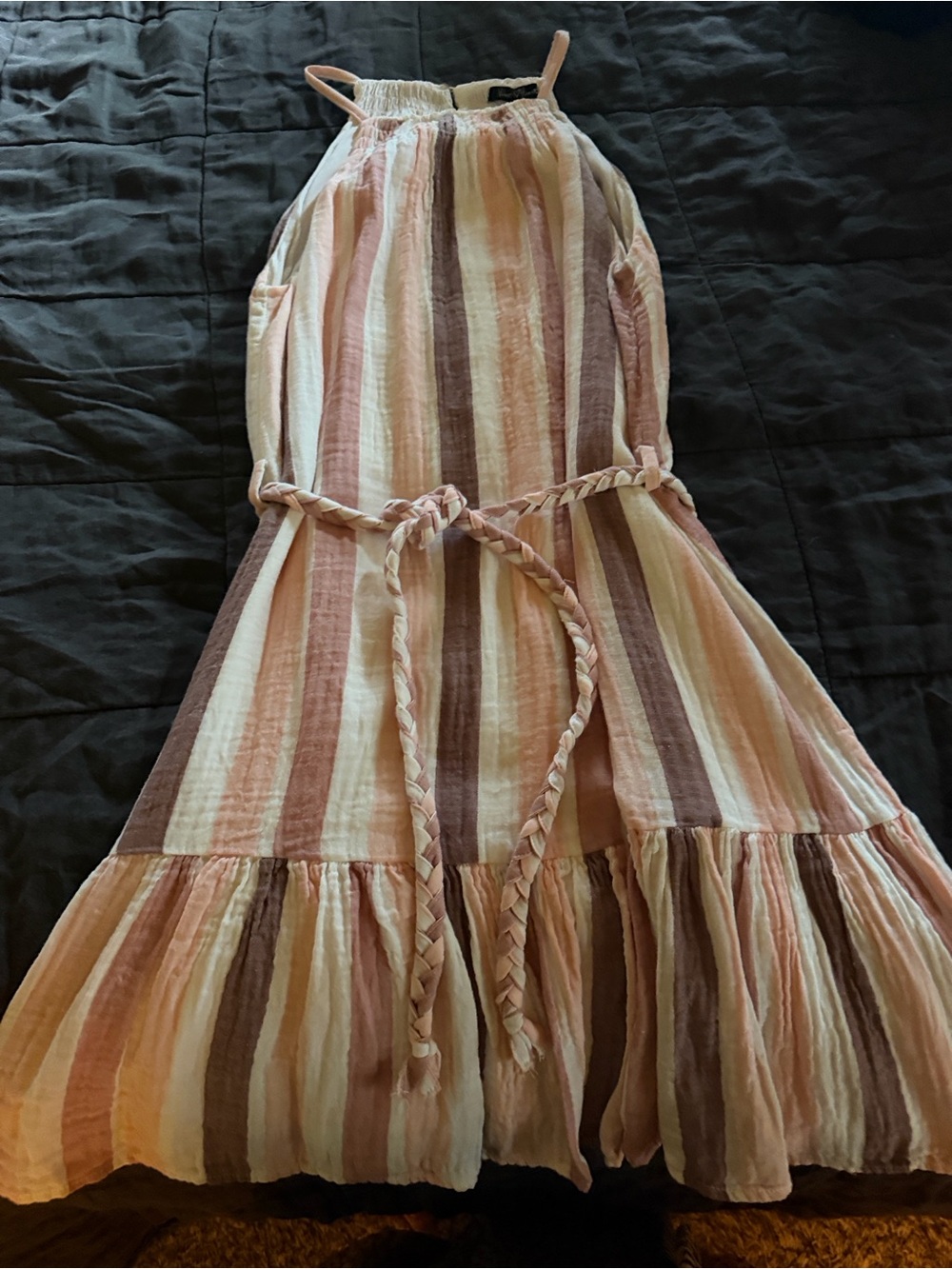 Velvet Heart women’s Sleeveless Striped Summer Dress in Blush, Cream and Brown